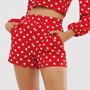 Red Polka Dot High-Waist Shorts (2)